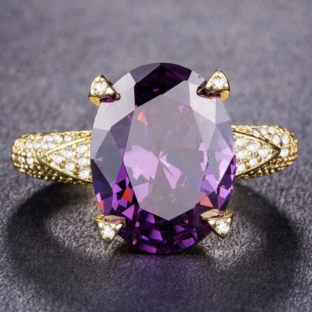 💞  18K Gold Plated Beautiful Purple CZ Women Promise Ring, FB16FA1022